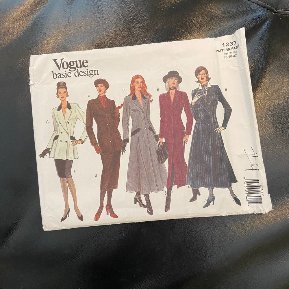 Vogue 1237 Sewing Pattern Womens Dress Top Skirt Sizes18 20 22 Basic Design